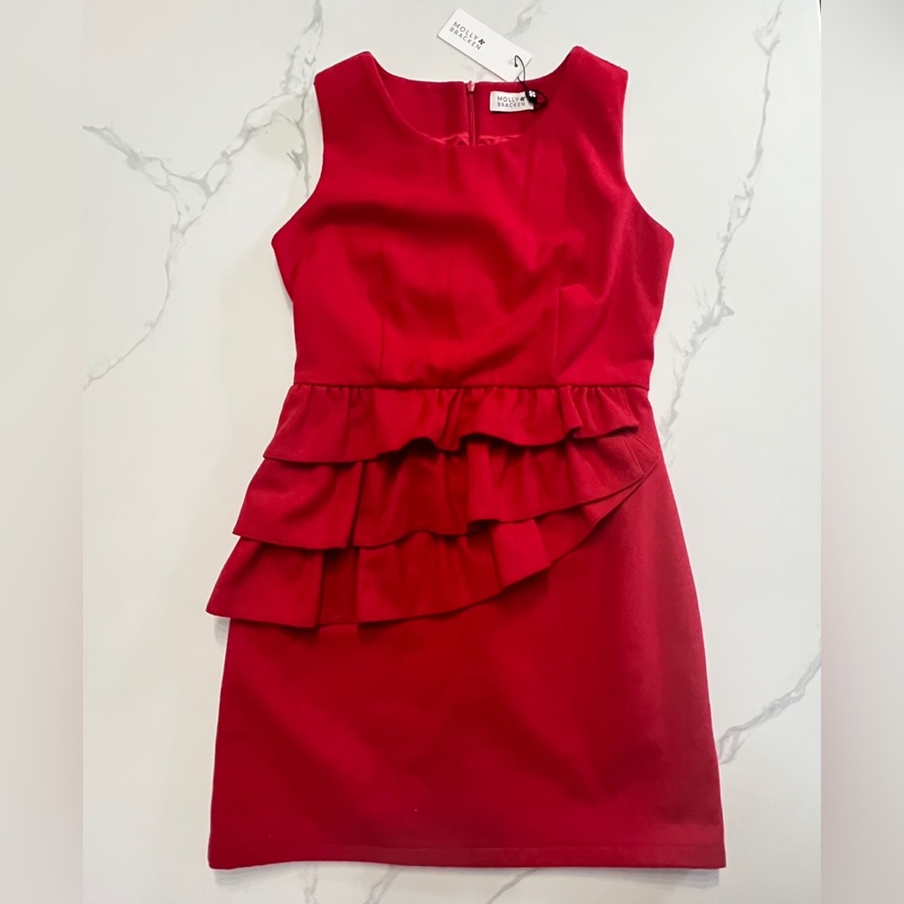Nwt MOLLY BRACKEN woven red mini sleeveless dress with ruffles size xs/s